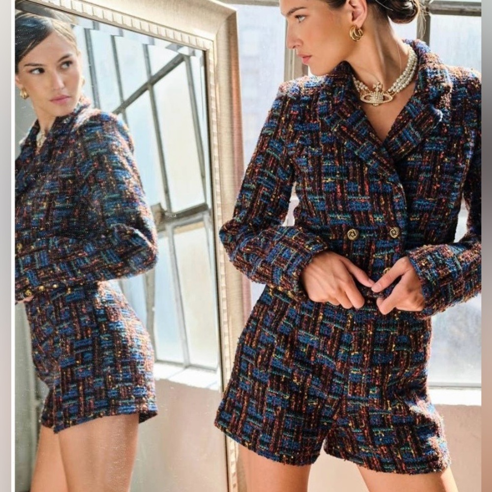 Ina Multicolor Tweed Blazer and Shorts Set
